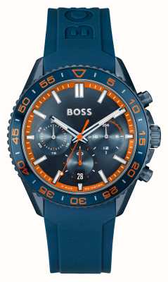 BOSS Reloj de pulsera para hombre (43 mm) con esfera de cronógrafo azul y correa de silicona azul 1514142