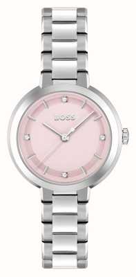 BOSS Reloj sena (34 mm) con esfera rosa y pulsera de acero inoxidable para mujer 1502757