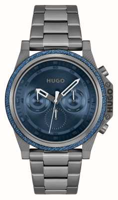 HUGO Reloj #brave (46 mm) para hombre con esfera azul y pulsera de acero inoxidable gris 1530350