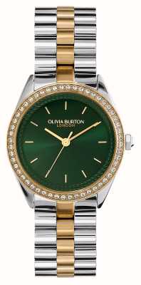 Olivia Burton Esfera deportiva de lujo enjoyada (34 mm) verde/brazalete de acero inoxidable de dos tonos 24000137