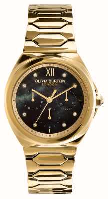 Olivia Burton Esfera de nácar negro brillante (36 mm) para mujer/brazalete de acero inoxidable en tono dorado 24000150