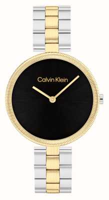 Calvin Klein Esfera negra brillante (32 mm) para mujer/brazalete de acero inoxidable de dos tonos 25100012