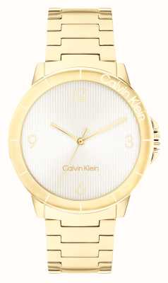 Calvin Klein Esfera blanca vivaz (36 mm) para mujer/brazalete de acero inoxidable en tono dorado 25100023