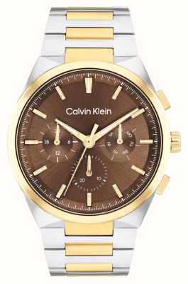 Calvin Klein Esfera marrón distinguida (44 mm) para hombre/brazalete de acero inoxidable de dos tonos 25200442