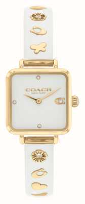 Coach Esfera cuadrada blanca cass (22 mm) para mujer/brazalete de acero inoxidable en tono dorado de resina blanca 14504308
