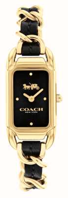 Coach Cadie para mujer con esfera rectangular negra y pulsera de cuero negro y acero inoxidable dorado 14504281