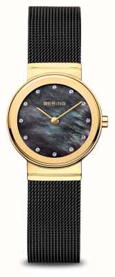 Bering Reloj clásico para mujer (26 mm) con esfera de nácar negro y pulsera de malla de acero inoxidable negra 10126-132