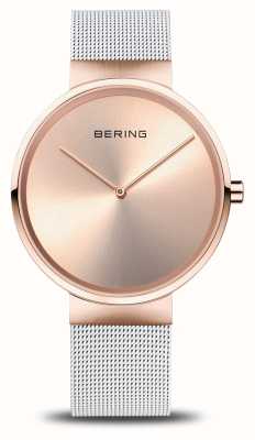 Bering Esfera clásica de oro rosa (39 mm) / pulsera de malla de acero blanco 14539-266