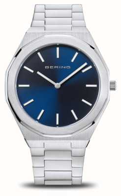 Bering Reloj clásico para hombre (41 mm) con esfera azul y pulsera de acero inoxidable. 19641-707