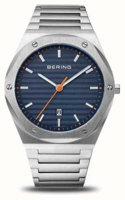 Bering Reloj clásico para hombre (42 mm) con esfera azul y pulsera de acero inoxidable. 19742-707