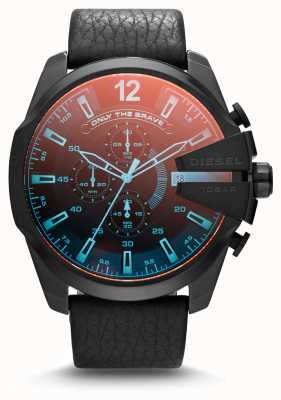 Diesel Reloj mega chief de hombre acero ip negro cuero negro iridiscente DZ4323