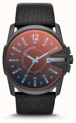 Diesel Reloj de hombre con correa de cuero negro cristal iridiscente DZ1657