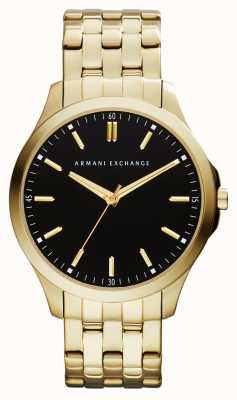Armani Exchange Hombres | esfera negra | pulsera de acero inoxidable en tono dorado AX2145