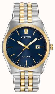 Citizen Reloj de hombre corso eco-drive de acero inoxidable dorado ip esfera azul BM7334-58L