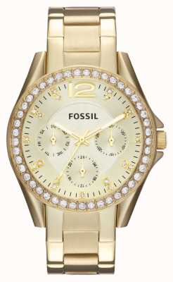 Fossil riley mujer | esfera de oro | conjunto de cristal | pulsera de acero inoxidable dorado ES3203