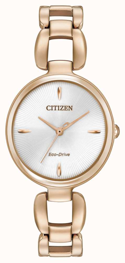 Citizen Mujeres Pvd Oro Rosa Pulsera Plateada EM0423 56A Reloj Citizen Para Mujer Em0423 56a Eco drive Oro Rosa