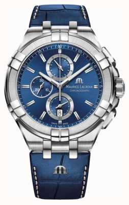 Maurice Lacroix Ex-display reloj de hombre aikon azul cronógrafo correa de piel azul AI1018-SS001-430-1-EXDISPLAY