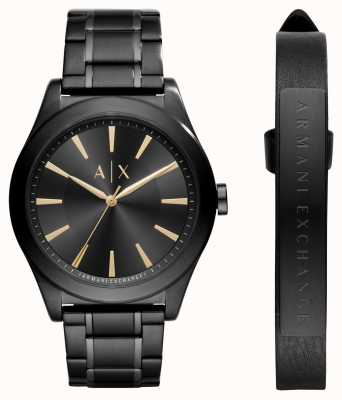 Armani Exchange Set de regalo de reloj y pulsera para hombre | esfera negra | acero inoxidable negro AX7102