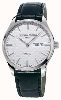 Frederique Constant Reloj clásico de cuarzo para hombre con correa de piel negra y esfera blanca. FC-225ST5B6