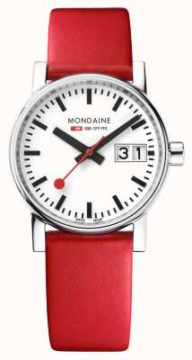 Mondaine Reloj Evo2 de 30 mm con fecha grande y correa de piel vegana roja MSE.30210.LCV