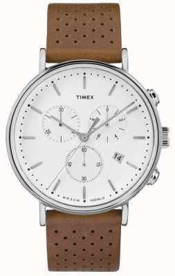 Timex Fairfield chrono correa de cuero marrón / esfera blanca TW2R26700