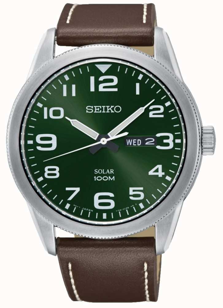Para Correa Esfera Seiko Verde Reloj Hombre Marrón qMSUzVp