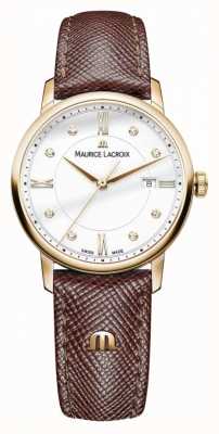Maurice Lacroix Estuche bañado en oro con correa de cuero marrón eliros para mujer EL1094-PVP01-150-1