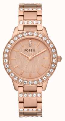 Fossil jesse mujer | esfera de oro rosa | conjunto de cristal | pulsera de acero inoxidable de oro rosa ES3020