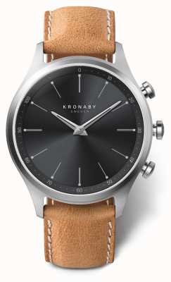 Kronaby 41 mm sekel esfera negra correa de cuero marrón a1000-3123 S3123/1