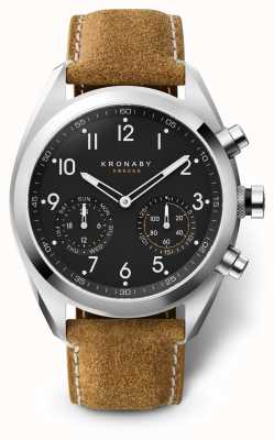 Kronaby Ápice de 43 mm esfera negra correa de ante marrón a1000-3112 S3112/1