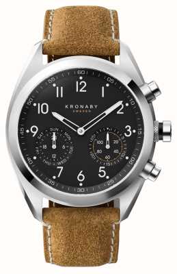 Kronaby Reloj inteligente híbrido Apex (43 mm) esfera negra / correa de piel de ante encerada italiana marrón S3112/1