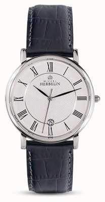 Herbelin Reloj clásico para hombre con correa de piel negra y esfera blanca. 12248/08