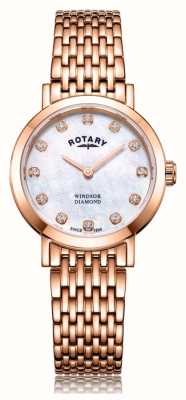 Rotary Reloj windsor para mujer con pulsera en tono oro rosa y diamantes LB05304/41/D