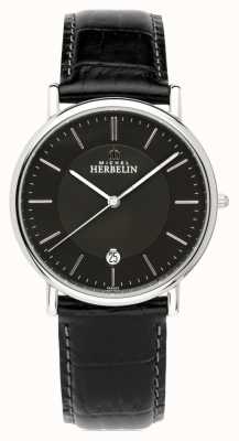 Herbelin Reloj clásico para hombre con correa de piel negra y esfera negra. 12248/14
