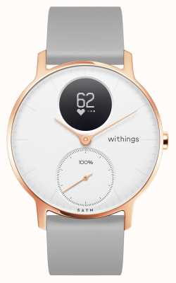 Withings Steel hr 36 mm pulsera de silicona gris con esfera blanca en oro rosa HWA03B-36WHITE-RG-S.GREY-ALL-INTER