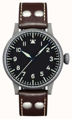 Laco Reloj Westerland de cuerda manual (45 mm) con esfera negra y correa de piel de becerro marrón. 861750