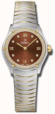 EBEL Clásico deportivo femenino | esfera marrón | conjunto de diamantes | inoxidable 1216443A