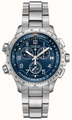 Hamilton | aviación caqui x-wind gmt | esfera azul | acero inoxidable H77922141