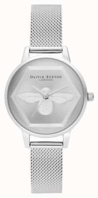 Olivia Burton | Reloj de la caridad de la abeja 3d | pulsera de malla plateada l OB16AM168