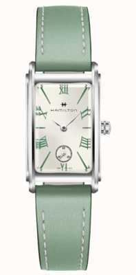 Hamilton Reloj clásico americano de cuarzo ardmore (18,7 mm) con esfera plateada y correa de cuero verde menta H11221014