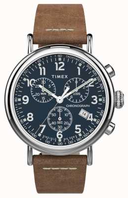 Timex | cronógrafo estándar 41 mm | correa de cuero marrón | esfera azul | TW2T68900