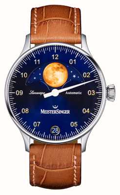 MeisterSinger Lunascopio | esfera azul | correa de cuero marrón LS908G