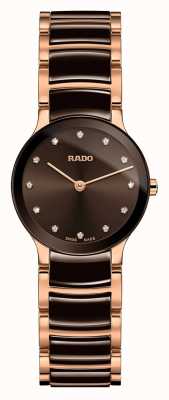 RADO Centrix diamantes cerámica marrón y oro rosa R30190702