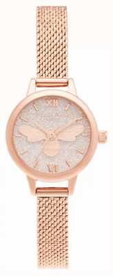 Olivia Burton Lucky bee mini dial pulsera de malla de oro rosa OB16FB15