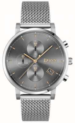BOSS | integridad de los hombres | pulsera de malla de acero | esfera gris / negra 1513807