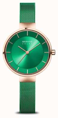 Bering Caridad de mujeres | oro rosa pulido / cepillado | malla verde 14631-CHARITY