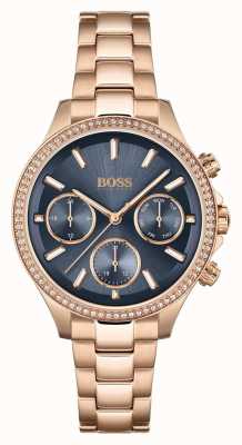 BOSS Hera de las mujeres | pulsera de acero en oro rosa | esfera azul 1502566