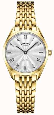 Rotary Mujer ultradelgada | reloj de acero chapado en oro | esfera plateada LB08013/01