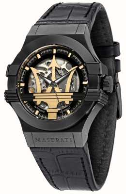 Maserati Potencia | pulsera de cuero negro | esfera negra/dorada R8821108036