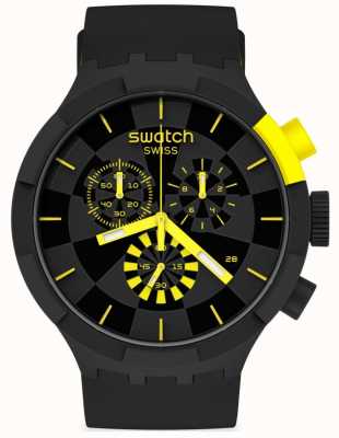 Swatch Punto de control amarillo | gran crono audaz | correa de silicona negra / amarilla | esfera negra SB02B403